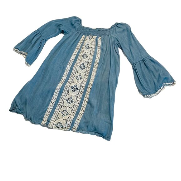 hint of mint Dresses & Skirts - Hint Of Mint Women's Blue Boho Dress Small Lace Over Thin Blue Denim